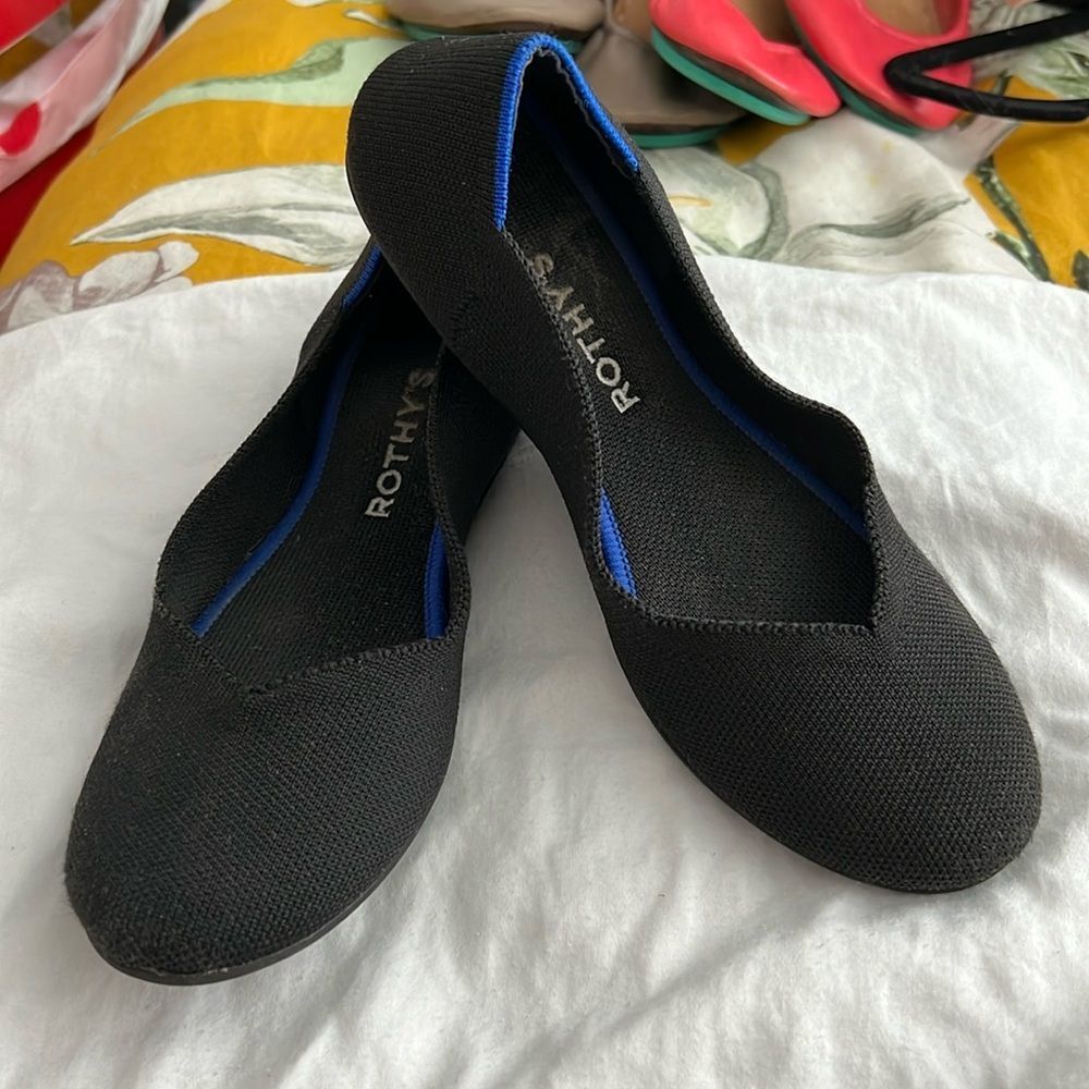 Rothy's Black Flats with Blue Trim